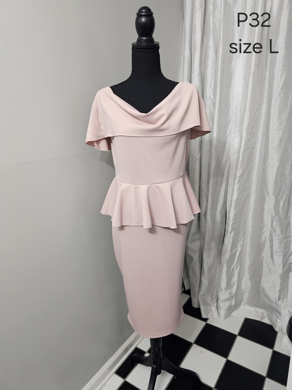 Elegant Blush Pink Peplum Midi Dress